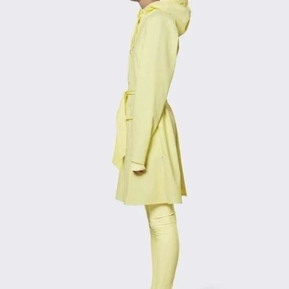 RAINS Womens Size S Curve Raincoat Straw Zipper Snap Trench Belted Waterproof - Picture 2 of 4